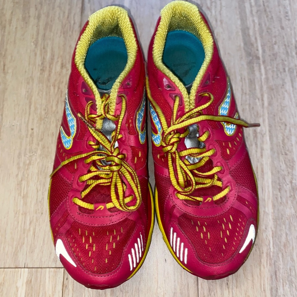 Hot pink and Yellow Newton Running shoes